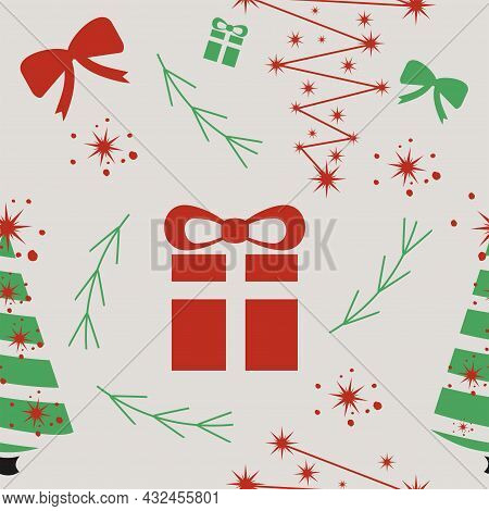 Christmas Gift Box With Ribbon Vector Patern