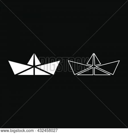 Paper Ship Boat Origami Icon White Color Vector Illustration Flat Style Simple Image Set