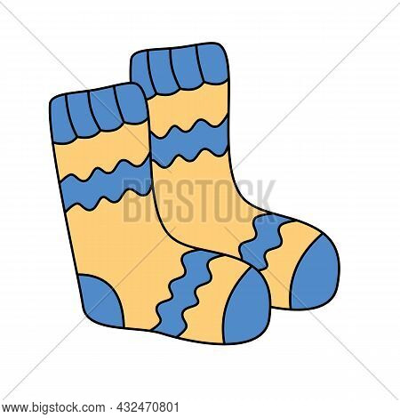 Knit Hand-made Socks Vector Illustration In Colored Cartoon Doodle Style.seasonal Winter Clothing Si