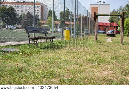 Shop And Trash Bin, Playground , Colorful Playground In Europe. Fresh Air Entertainment