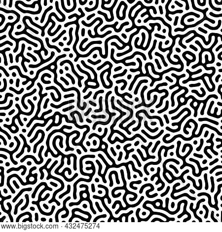 Vector Black And White Organic Rounded Lines Pattern.