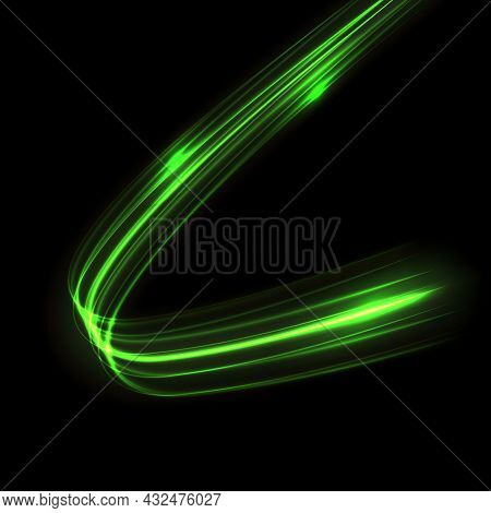 Glow Light Trail Effect. Glowing Flash Trace Isolated With Magic Dust Particles.