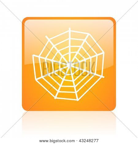 Spider web naranja icono cuadrado brillante web