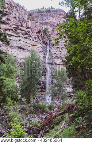Beautiful Cascade Falls Waterfall At A Park In Ouray Colorado