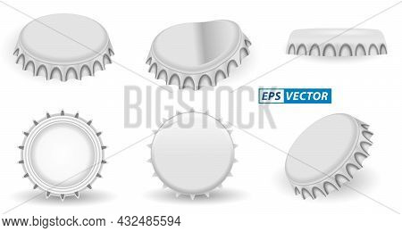 Set Of Realistic Crown Bottle Caps Aluminium Isolated Or Beer Lemonade Bottle Cap Metallic Lid Or Gl