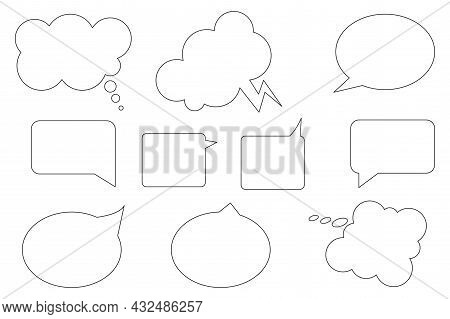 Speech Bubble Silhouette Icon Set. Message Symbol. Chat Emblem. Communication Backdrop. Vector Illus