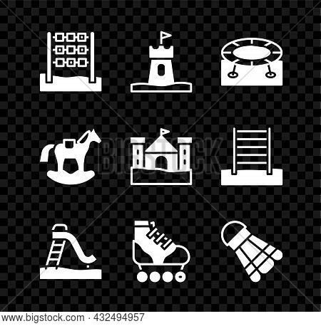 Set Tic Tac Toe Game, Sand Tower, Jumping Trampoline, Kid Slide, Roller Skate, Badminton Shuttlecock