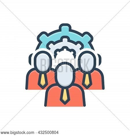 Color Illustration Icon For Teamwork Cooperation Employees Strategy Management Community Summation P