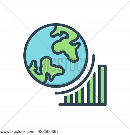 Color Illustration Icon For Globel-progress Growth Achieve Achievement Analyst Success Progress Grap