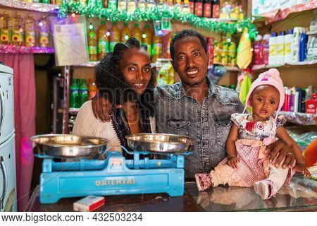 Mekelle, Ethiopia, April 29th. 2019, Ordinary Ethiopian Family In Shop On The Street Of Mekelle, The
