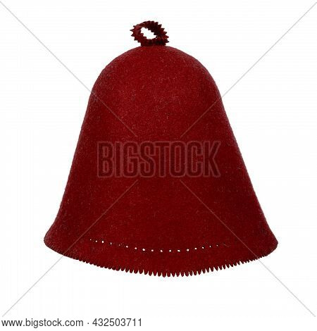 The Classic Burgundy Felt Hat For Head Protection In The Sauna. Isolated On White