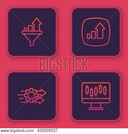 Set Line Sales Funnel With Chart, Time Management, Financial Growth And Stocks Market Graphs. Blue S