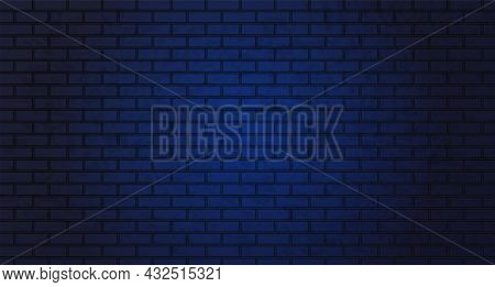 Nightly Brick Wall. Background For Neon Lights. Concept Dark Brick Wall Text Place, Brickwork Messag