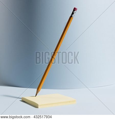 Close Up Office Pencil Top Sticky Notes. High Quality Beautiful Photo Concept