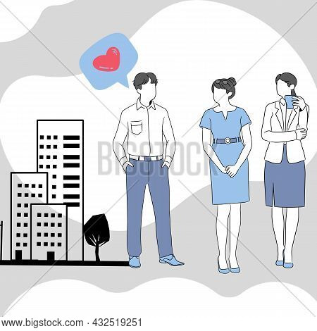 A Men And Two Women Talking In Park In Town