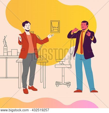 Two Men's Talking Business In Office Room Illustration