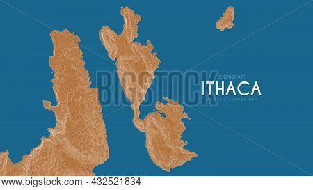 Topographic Map Of Ithaca, Greece. Vector Detailed Elevation Map Of Island. Geographic Elegant Lands