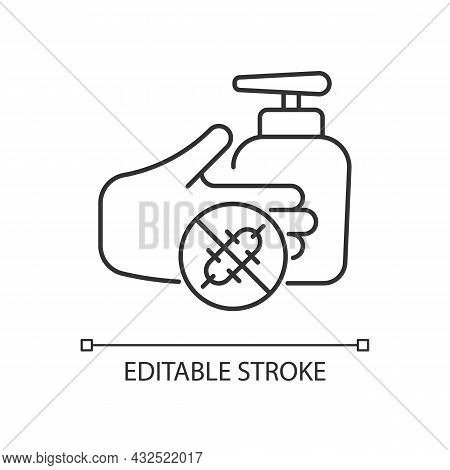 Antiseptic Hand Washing Linear Icon. Hand Disinfectant. Preventing Bacteria Spread With Handrub. Thi