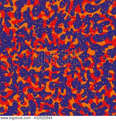 Vermicular Vector Seamless Pattern Background. Historical Style Backdrop In Neon Orange Indigo With 