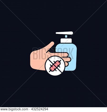Antiseptic Hand Washing Rgb Color Icon For Dark Theme. Hand Disinfectant. Preventing Bacteria Spread