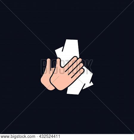 Dry Hands With Tissue Rgb Color Icon For Dark Theme. Wiping Off Dirt From Palms. Using Antibacterial
