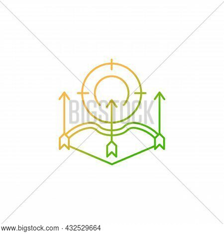 Bow And Arrow Hunting Gradient Linear Vector Icon. Archery Hunting. Hunter Sits And Stalks Animal. C