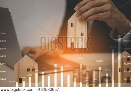 Home Insurance Coverage Estate Residential Concept. Businessman Hand Type The Keyboard Computer, Ins