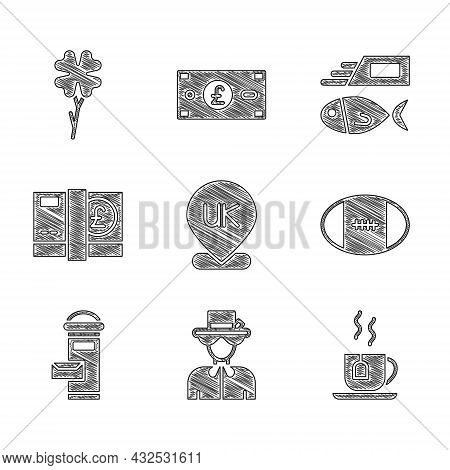 Set Location England, Queen Elizabeth, Cup Of Tea With Tea Bag, Rugby Ball, London Mail Box, Pound S