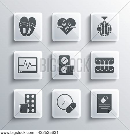 Set Medicine Pill Or Tablet, Medical Prescription, False Jaw, Pills Blister Pack, Monitor With Cardi