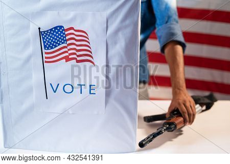 Concept Of Showing Us Election Gun Violence Or Voter Fraud At Polling Station During Presidential El