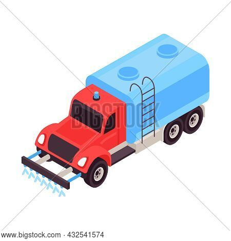 Red And Blue Street Flusher Machine Isometric Icon On White Background 3d Vector Illustration