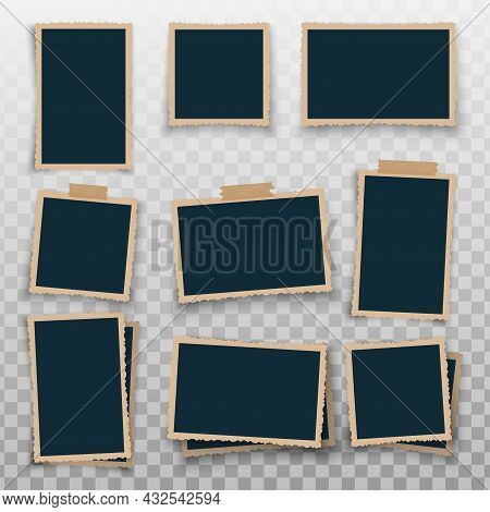 Vintage Photo Frame With Retro Figured Edges On Piece Of Sticky And Placed One Over Another. Templat