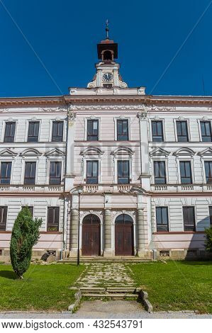 Front Of A Historic Building In The Center Of Volary, Czech Republic