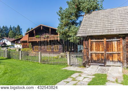 Traditional Wooden Houses In The Center Of Volary, Czech Republic