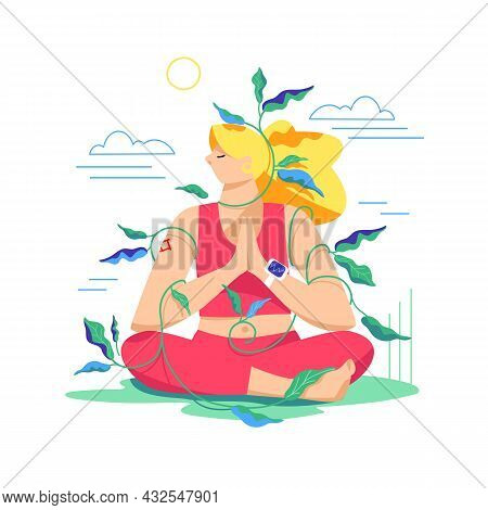 The Lotus Position. A Girl In A Yoga Pose. A Balanced Person. A Vector Image. Peace Of Mind