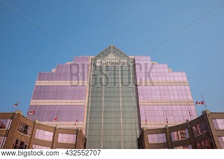 Edmonton, Alberta - July 30, 2021: Looking Up View Of The Federal Building In Edmonton's Downtown.