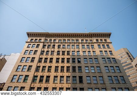 Edmonton, Alberta - July 30, 2021: Looking Up View Of Edmonton's Historic Downtown Office Buildings.