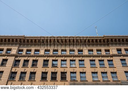 Edmonton, Alberta - July 30, 2021: Looking Up View Of Edmonton's Historic Downtown Office Buildings.