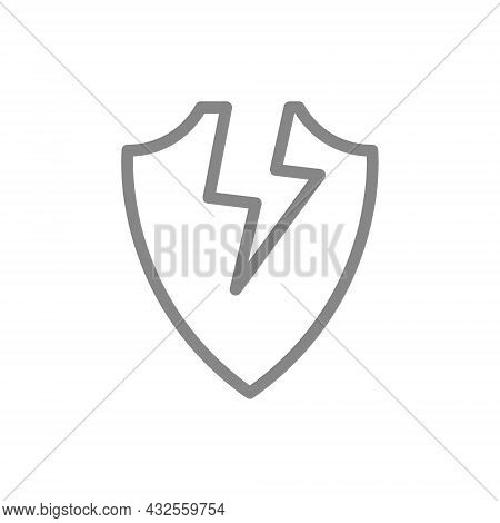 Protective Shield With Lightning Bolt Thunder Line Icon. Breakdown, Out Of Order, Malfunction
