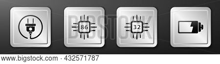 Set Electric Plug, Processor With Microcircuits Cpu, Processor With Microcircuits Cpu And Battery Ch