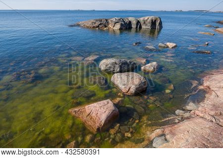 Rocks Off The Coast Of The Hanko Peninsula On A Sunny July Day. Southern Finland