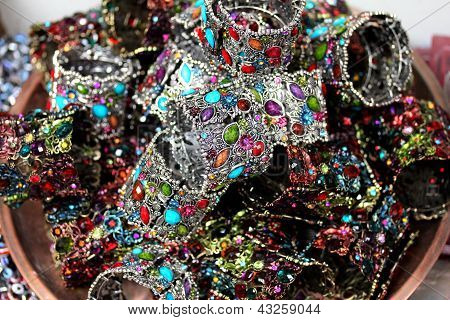 Women's Jewelry  At The Flea Market. Selective Focus