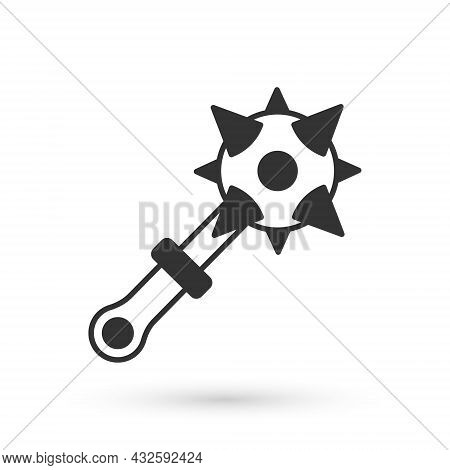 Grey Medieval Chained Mace Ball Icon Isolated On White Background. Morgenstern Medieval Weapon Or Ma