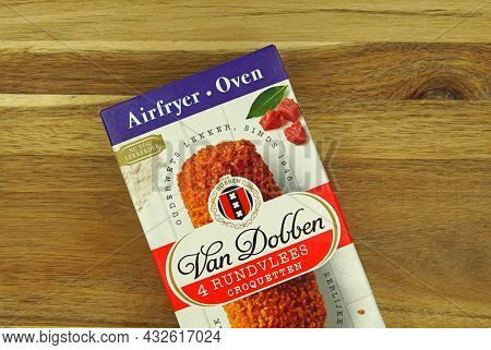 Zaandam, The Netherlands - September 10, 2021: Package Of Van Dobben Kroketten On A Kitchen Table.
