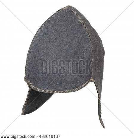 Classic Gray Felt Hat For Head Protection In The Sauna. In Russian Revolutionary Style Isolated On W