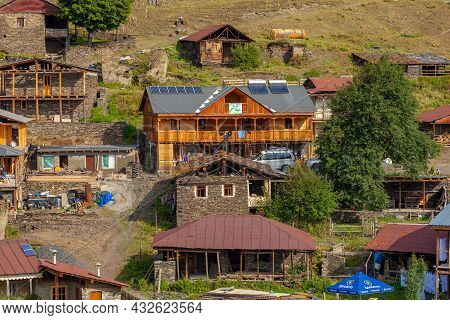Tusheti, Georgia - 23 August, 2021: The Upper Omalo Village And The Fortress Keselo