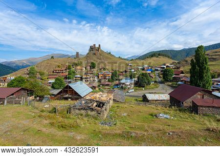 Tusheti, Georgia - 23 August, 2021: The Upper Omalo Village And The Fortress Keselo