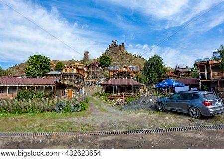 Tusheti, Georgia - 23 August, 2021: The Upper Omalo Village And The Fortress Keselo