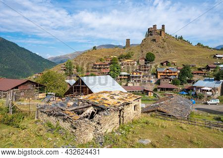 The Upper Omalo Village And The Fortress Keselo. Travel To The Georgia