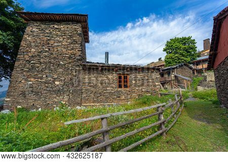 The Upper Omalo Village And The Fortress Keselo. Travel To The Georgia